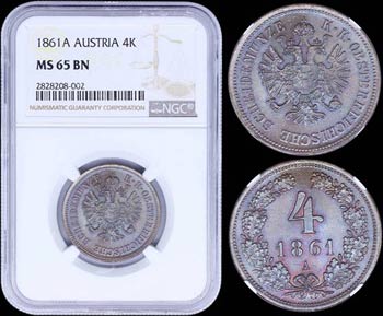 AUSTRIA: 4 Kreuzer (1861 A) in copper with ... 