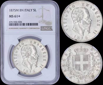 ITALY: 5 Lire (1875M BN) in silver (0,900) ... 