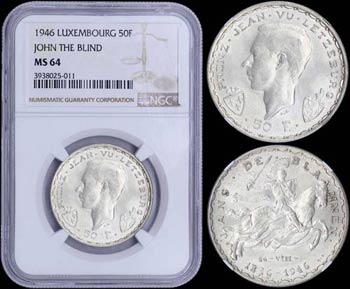 LUXEMBOURG: 50 Francs (1946) in silver ... 