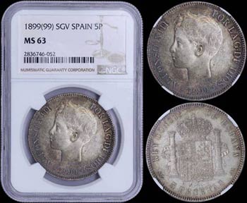 SPAIN: 5 Pesetas [1899(99) SGV] in silver ... 