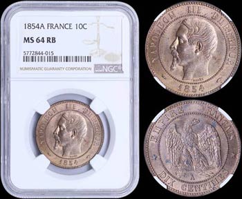 FRANCE: 10 Centimes (1854 A) in bronze with ... 