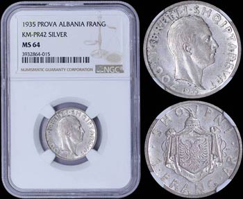 ALBANIA: 1 Prova Frang Ar (1935) in silver ... 