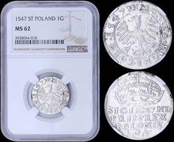 POLAND: 1 Grosz (1547 ST) in silver with ... 
