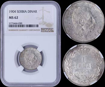 SERBIA: 1 Dinar (1904) in silver (0,835) ... 