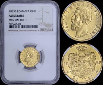 ROMANIA: 20 Lei (1883 B) in gold (0,900) ... 