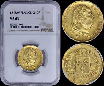 FRANCE: 40 Francs (1818 W) in gold (0,900) ... 