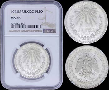 MEXICO: 1 Peso (1943 M) in silver (0,720) ... 