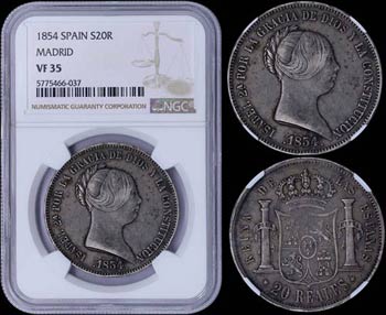 SPAIN: 20 Reales (1854) in silver (0,900) ... 