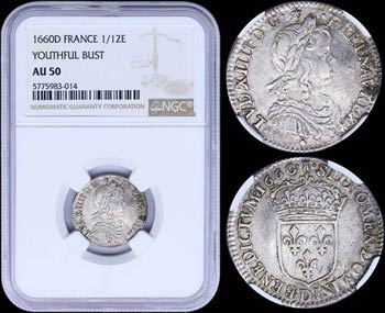 FRANCE: 1/12 Ecu (1660 D) in silver (0,917) ... 