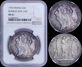 FRANCE: 1 Ecu (1792 I) in silver (0,917) ... 