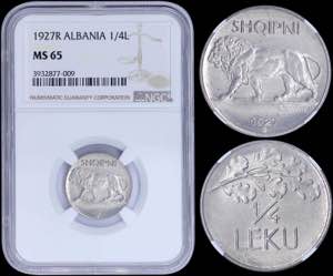 GREECE: ALBANIA: 1/4 Leku (1927R) in nickel ... 