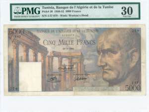 GREECE: TUNISIA: 5000 Francs (28.3.1950) in ... 