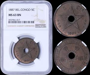 GREECE: BELGIAN CONGO: 5 Centimes (1887) in ... 