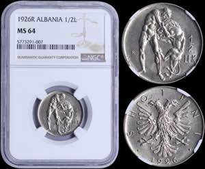 GREECE: ALBANIA: 1/2 Lek (1926 R) in nickel ... 
