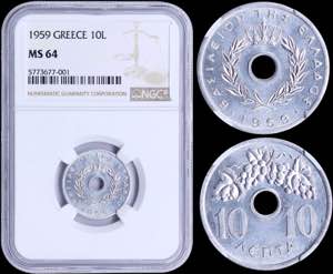 GREECE: 10 Lepta (1959) in aluminum with ... 
