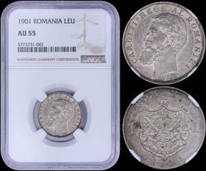 GREECE: ROMANIA: 1 Leu (1901) in silver ... 