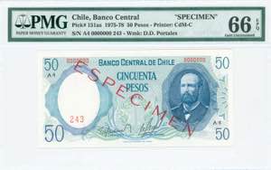 GREECE: CHILE: Specimen of 50 Pesos (1975) ... 