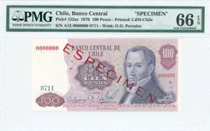 GREECE: CHILE: Specimen of 100 Pesos (1976) ... 