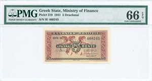 GREECE: 5 Drachmas (18.6.1941) in red and ... 