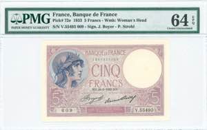 GREECE: FRANCE: 5 Francs (26.5.1933) in ... 