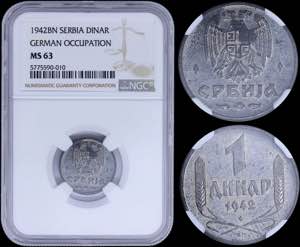 GREECE: SERBIA: 1 Dinar (1942 BN) of German ... 