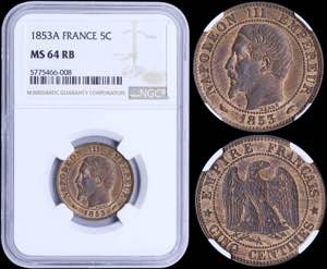 GREECE: FRANCE: 5 Centimes (1853 A) in ... 