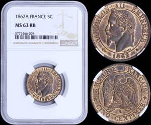 GREECE: FRANCE: 5 Centimes (1862 A) in ... 