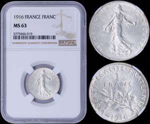 GREECE: FRANCE: 1 Franc (1916) in silver ... 