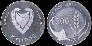 CYPRUS: 500 Mils (ND 1981) in copper-nickel ... 