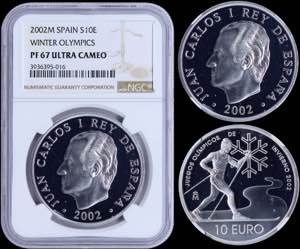 GREECE: SPAIN: 10 Euro (2002 M) in silver ... 