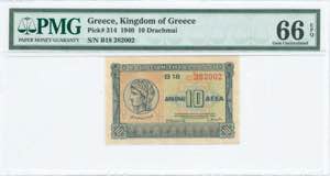 GREECE: 10 Drachmas (6.4.1940) in blue on ... 