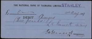 GREECE: TASMANIA: 3 Pounds (31.5.1899) check ... 
