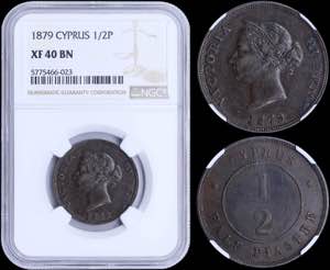 CYPRUS: 1/2 Piastre (1879) in bronze with ... 