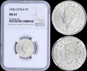 CYPRUS: 9 Piastres (1940) in silver with ... 