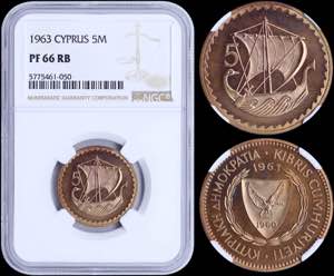CYPRUS: 5 Mils (1963) in bronze with ... 