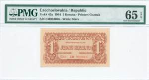 GREECE: CZECHOSLOVAKIA: 1 Koruna (1944) in ... 