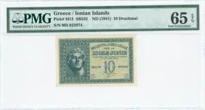 GREECE: 10 Drachmas (ND 1942) in dark green ... 