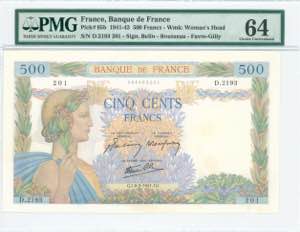 GREECE: FRANCE: 500 Francs (6.2.1941) in ... 
