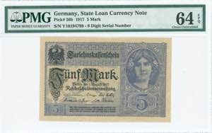 GREECE: GERMANY: 5 Mark (1.8.1917) in black ... 