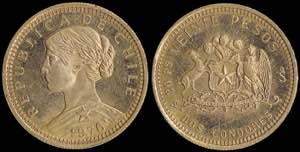 GREECE: CHILE: 20 Pesos (1976) in gold ... 