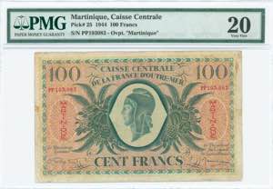GREECE: MARTINIQUE: 100 Francs (Law ... 