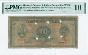GREECE: 100 Drachmas (14.6.1927) of 1941 ... 