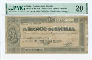 GREECE: 500 Lire (11.11.1943) (type II) in ... 
