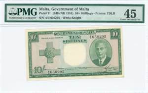 GREECE: MALTA: 10 Shillings (Law 1949 - ND ... 