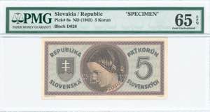 GREECE: SLOVAKIA: Specimen of 5 Korun (ND ... 
