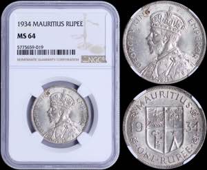 GREECE: MAURITIUS: 1 Rupee (1934) in silver ... 