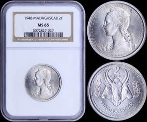 GREECE: MADAGASCAR: 2 Francs (1948) in ... 