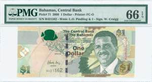 GREECE: BAHAMAS: 1 Dollar (2008) in green on ... 