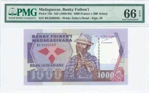 GREECE: MADAGASCAR: 1000 Francs = 200 Ariary ... 