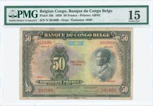 GREECE: BELGIAN CONGO: 50 Francs (1950) in ... 